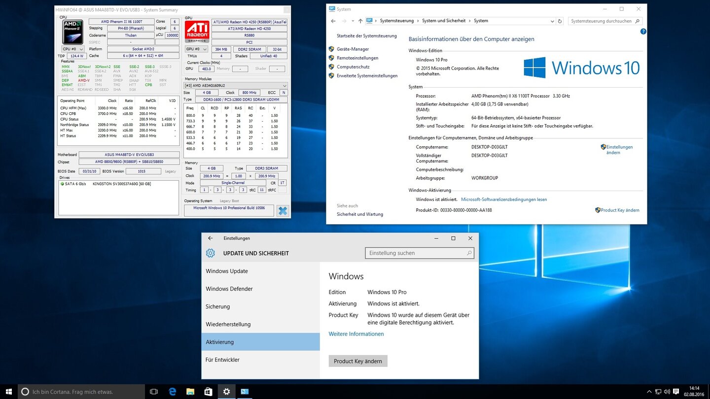 Erfolgreich aktiviertes Testsystem #4 (AMD X6 1100T)