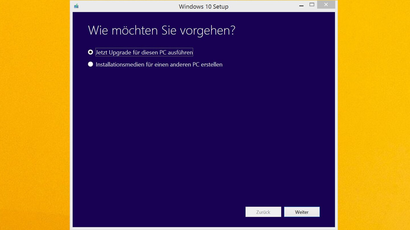 Für den direkten Umstieg auf Windows 10 wählen Sie im Creation-Tool »Jetzt Upgrade für diesen PC ausführen«.