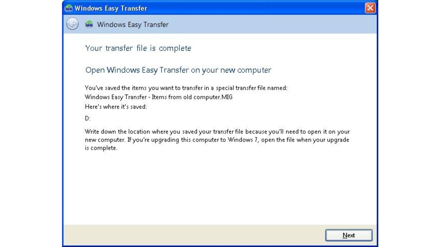 Aufforderung zum starten von Easy Transfer auf Ihrem neuen Computer