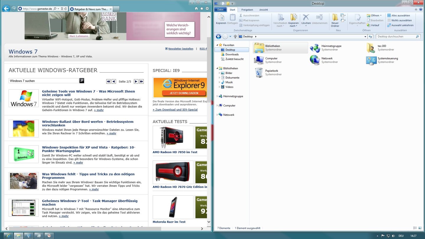 Auf dem Desktop lassen sich alle Fenster wie schon in Windows 7 anordnen.