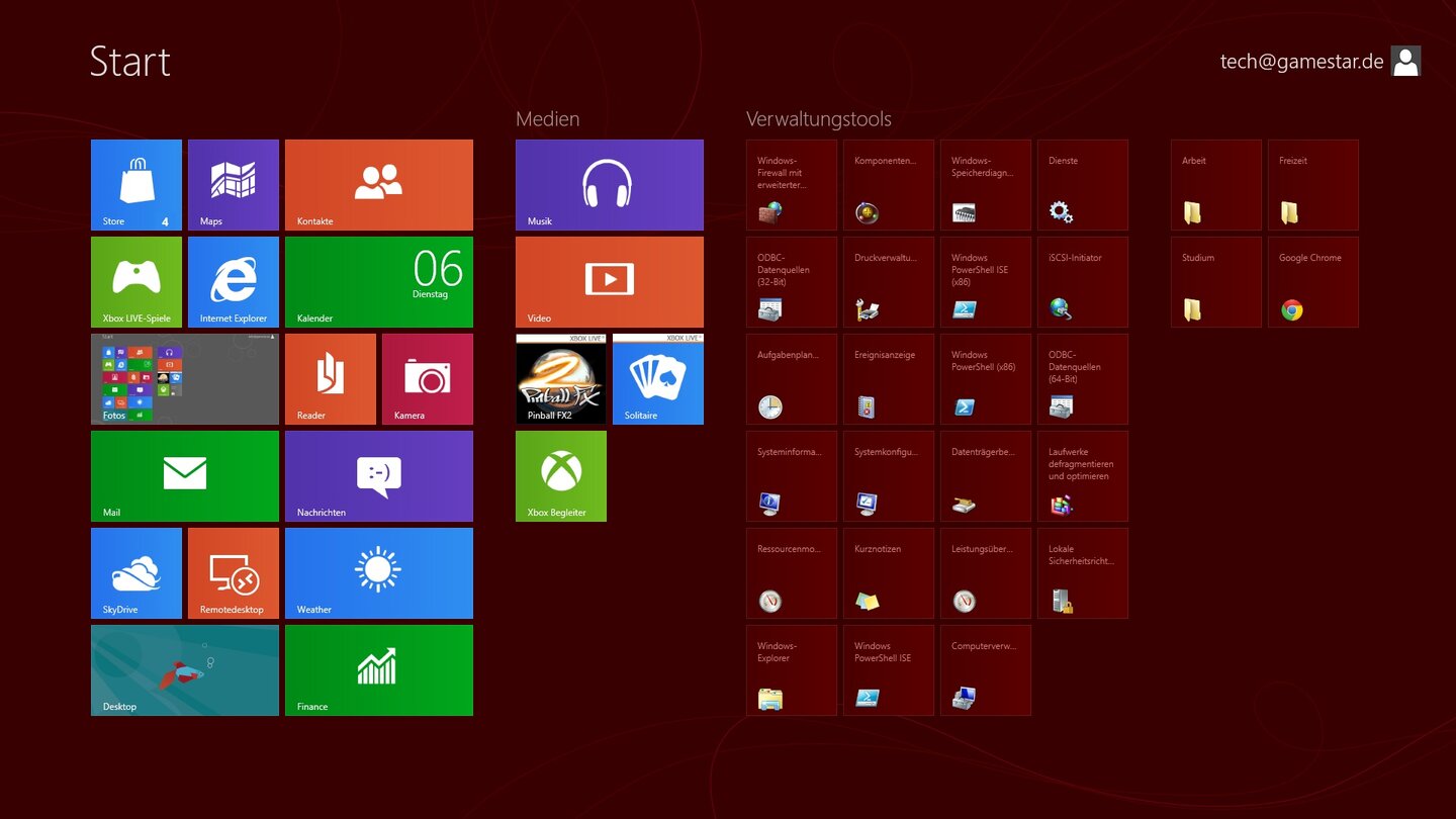 Der Startbildschirm von Windows 8