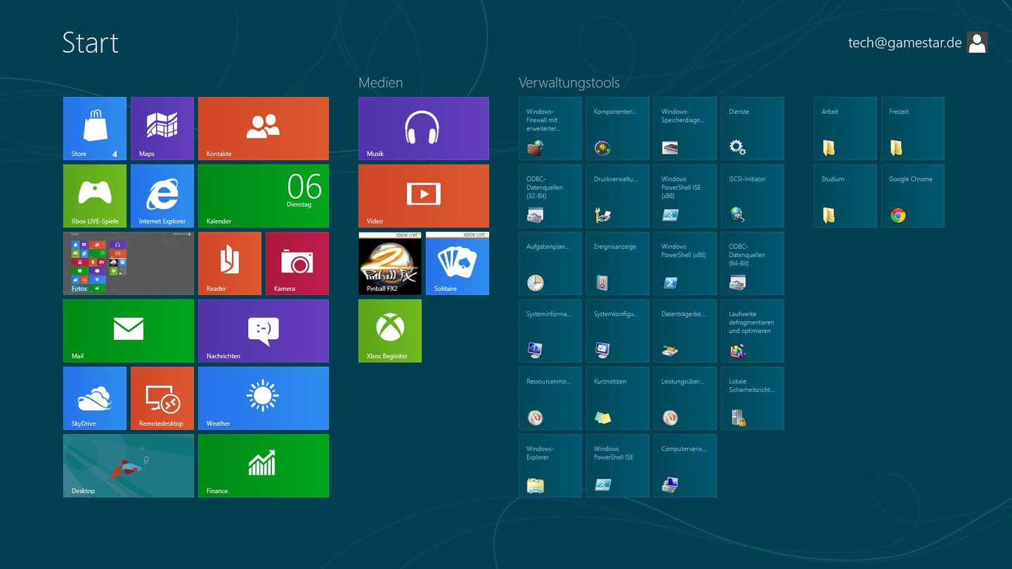 Der Startbildschirm von Windows 8