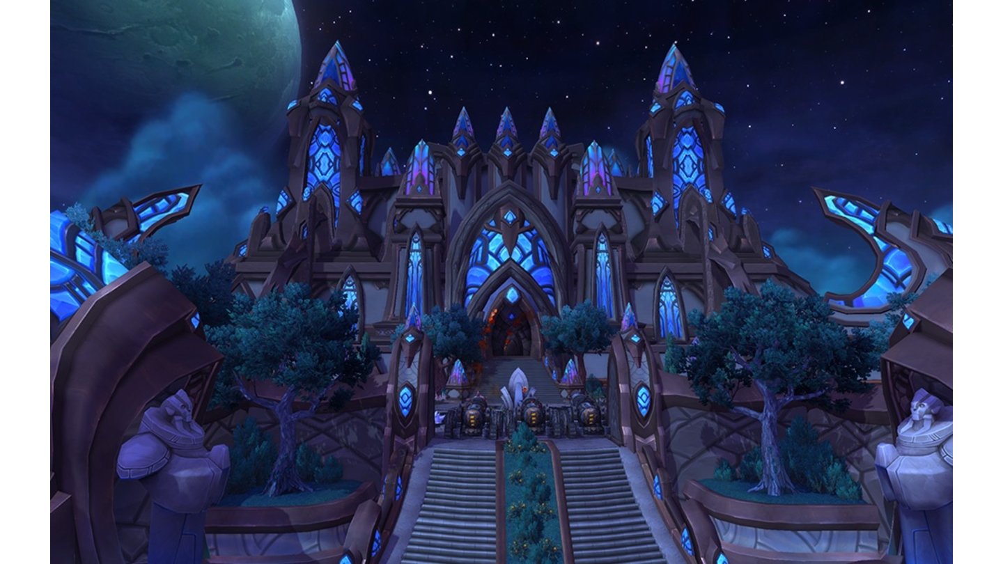 World of Warcraft: Warlords of Draenor - ZonenSchwer zu glauben, dass dieses prachtvolle Gebäude einmal als schwarzer Tempel bekannt sein wird. In »Warlords of Draenor« dient es der Allianz als Zentrale.