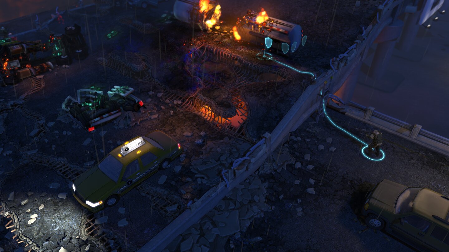 XCOM: Enemy UnknownAuf der Gefechtskarte sehen wir, welche Stellen gut zu verteidigen sind.