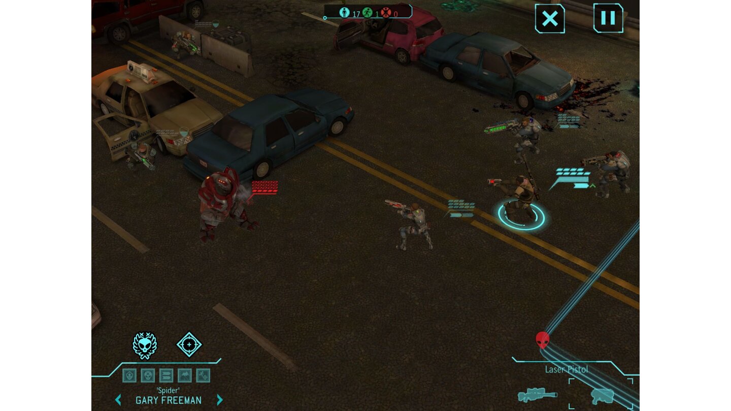 XCOM: Enemy Unknown - iOSSechs gegen einen: bei einen Nahkampf-Berserker wie diesem roten Monstrum ist es unerheblich, ob die XCOM-Truppe in Deckung ist - da zählt nur konzentrierte Feuerkraft.
