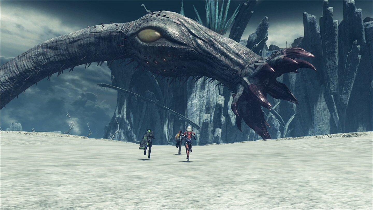 Xenoblade Chronicles XGegen einige dicke Bossmontser wirken wir regelrecht mickrig.