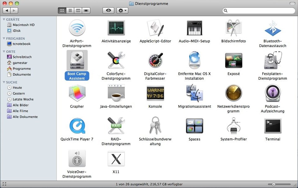 In den Dienstprogrammen finden Sie die &quot;Time Machine&quot; - Apples Backup-Software.