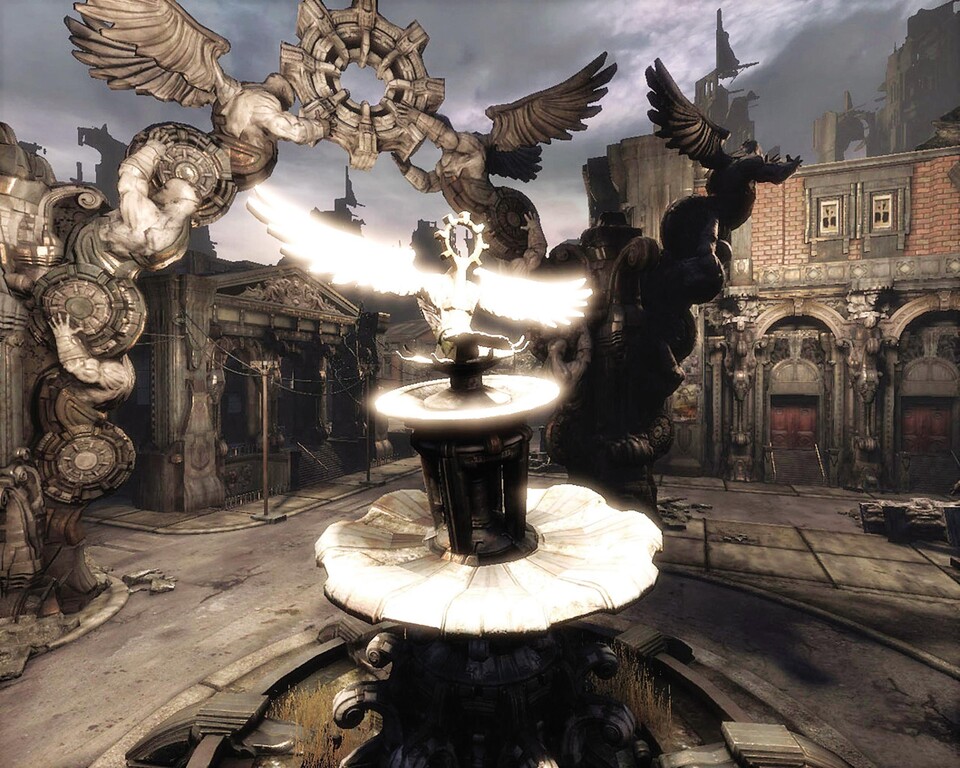 Die Unreal Engine 3 kann dank High Dynamic Range Rendering hohe Lichtintensitäten und Überzeichnungen wie bei diesem Brunnen präzise darstellen.