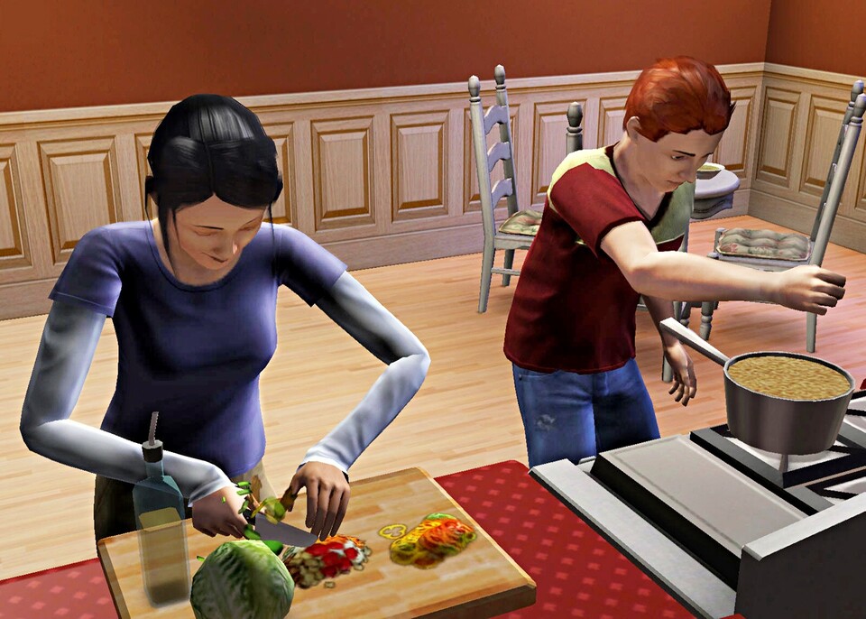 Die Sims können nun deutlich mehr gemeinsam tun, etwa sich die Arbeit beim Kochen aufteilen.