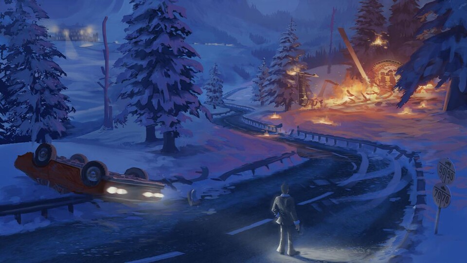 Die Leaks aus Rockstars Agent zeigen unter anderem eine verschneite Bergstraße und einen Mann mit rauchender Waffe.