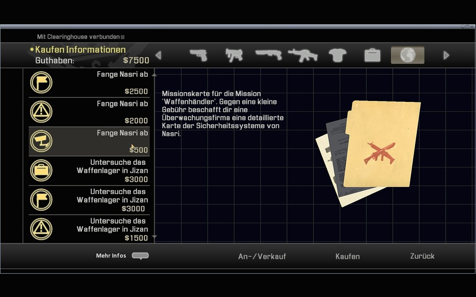 Im Clearinghouse erstehen Sie nicht nur neue und bessere Ausrüstung, sondern auch Dossiers, Informationen und Hilfe von Dritten.