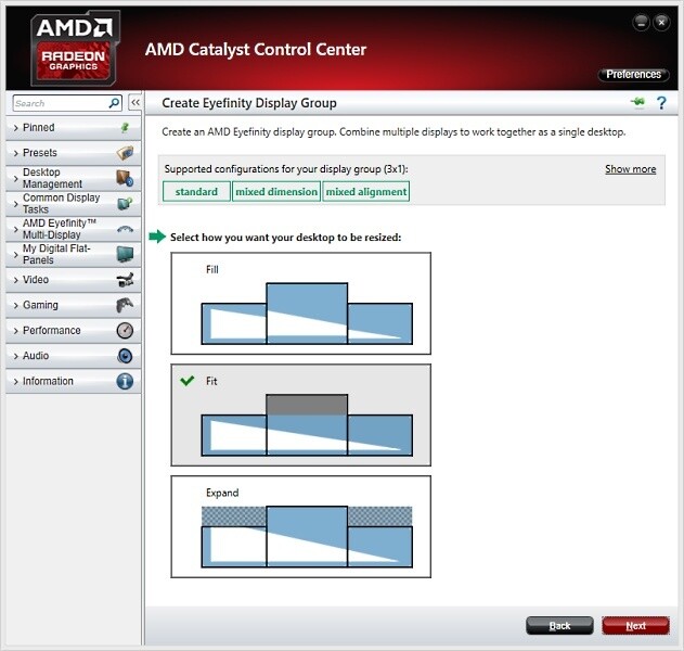 AMD Eyefinity 3.0 bietet nun drei Möglichkeiten, verschieden große Monitore anzusteuern.