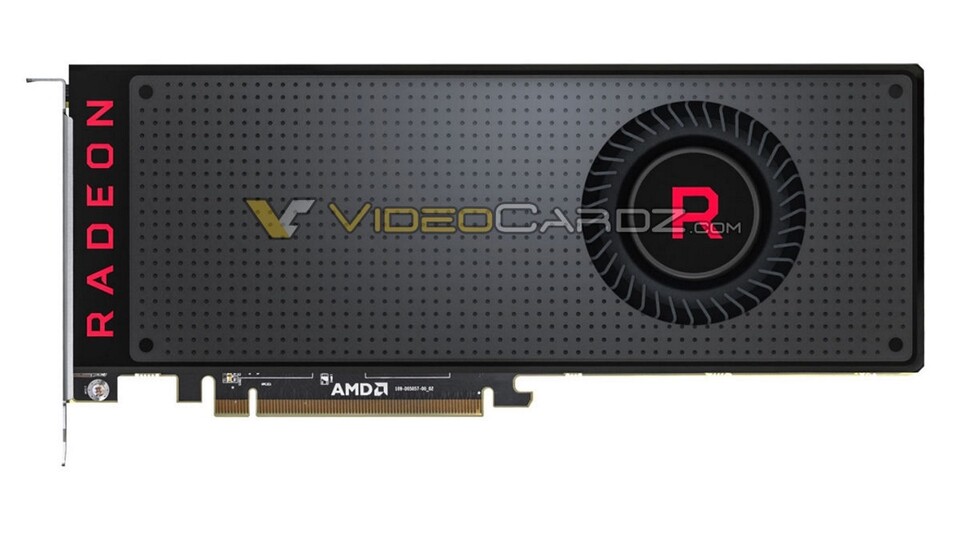 Die AMD Radeon RX vega 64 mit dem bekannten RX-Kühler. (Bildquelle: Videocardz)