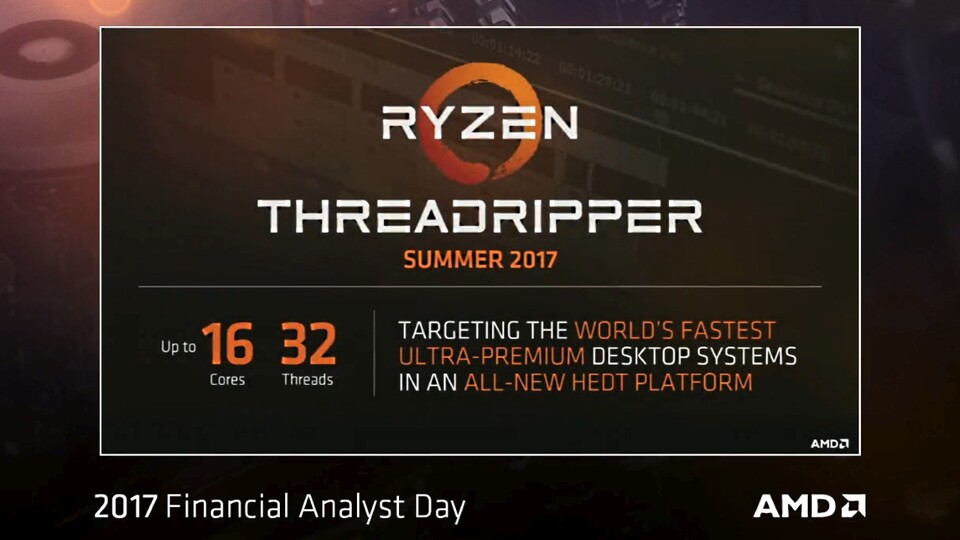 AMD bringt mit Ryzen Threadripper eine neue CPU-Serie für High-End-Desktop-PCs (»HEDT«) mit 10 bis 16 Kernen samt SMT.