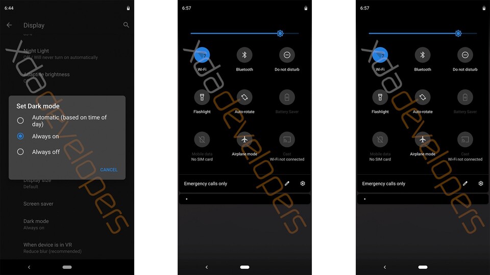Mit Android Q kommt wohl ein systemweiter Dark Mode für Android, inklusive aller Apps. (Screenshots: XDADevelopers.com)