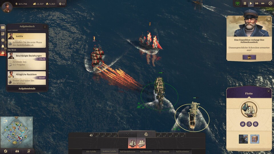 Mit wenigen Schiffen macht es Spaß, mit dem Wind und den Spezialwaffen zu taktieren. Im späteren Partieverlauf werden Kriege aber zur reinen Materialschlacht.