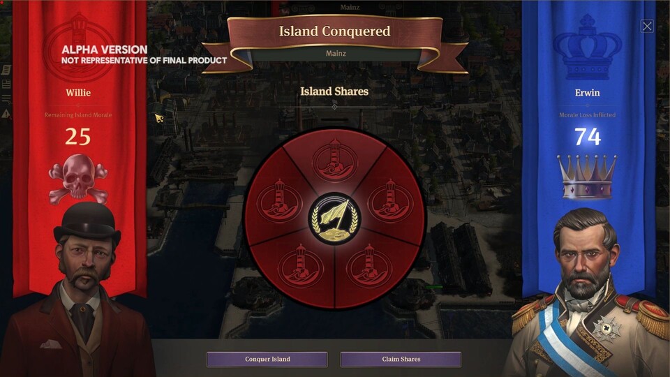 Hat der Angreifer die Belagerung gewonnen, kann er die Insel entweder übernehmen oder dem Verlierer Geld abluchsen.