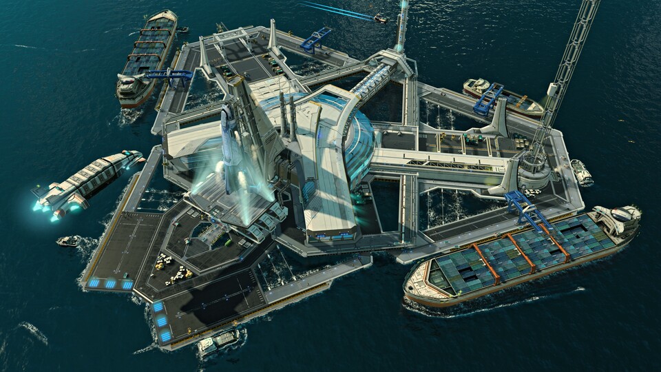 Unseren Raumhafen können wir im Verlauf unserer Partie immer weiter ausbauen. Anders als in Anno 2070 sollen dabei auch Offline-Spieler den vollen Funktionsumfang bekommen.