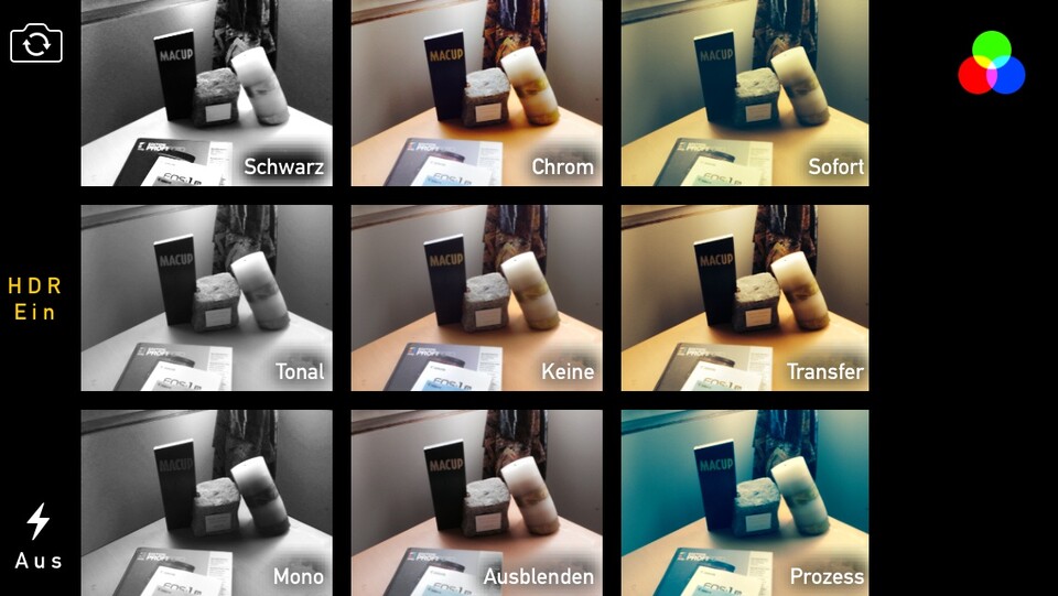 Die Kamera-Software bietet erstmals bei iOS direkt integrierte Filtereffekte.