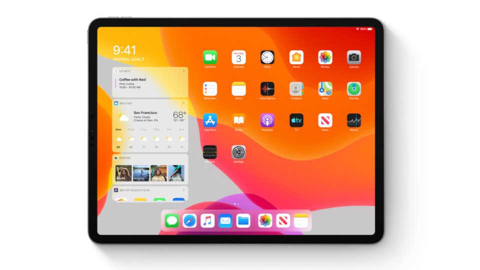 Der Homescreen von iPadOS bietet mehr Platz für Apps und zeigt durch Widgets mehr Informationen an. (Bild: Apple)