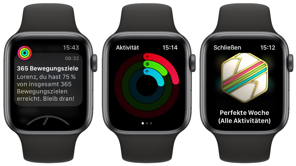 Die Apple Watch fordert euch mit kurz- und langfristigen Zielen immer wieder heraus. Die Ringe verdeutlichen hier, dass nach einem Tag im Büro noch Bewegung nötig ist