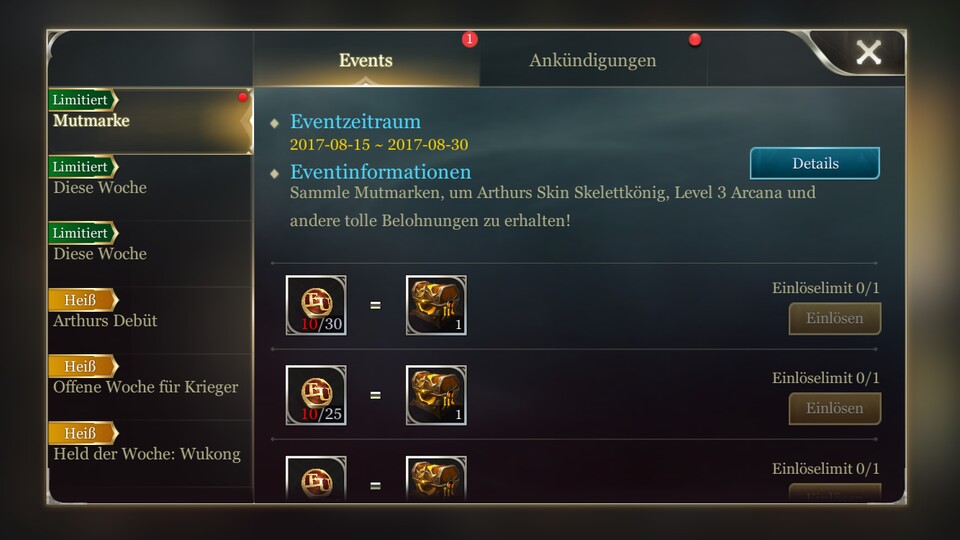 Ingame-Menüs informieren euch schnell auf einen Blick, welche Events gerade aktiv sind und welche Belohnungen freigeschaltet werden können.