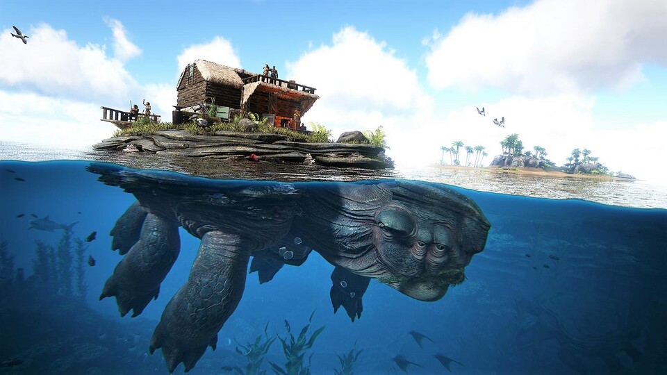 Ark: Survival Evolved führt mit Genesis neue Riesenschildkröten ein, die euch als Fundament für den Häuslebau dienen.
