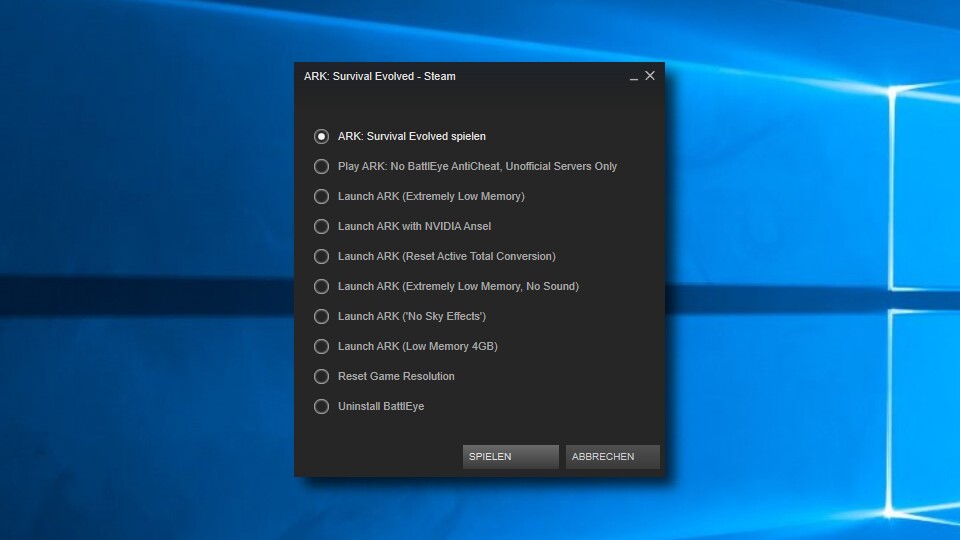 Beim Start von Ark können Sie spezielle Modi für Rechner mit besonders wenig Speicher aktivieren. Sie verschlechtern die Optik des Spiels zwar deutlich, gleichzeitig machen sie aber auch das Spielen mit vergleichsweise alter Hardware möglich.