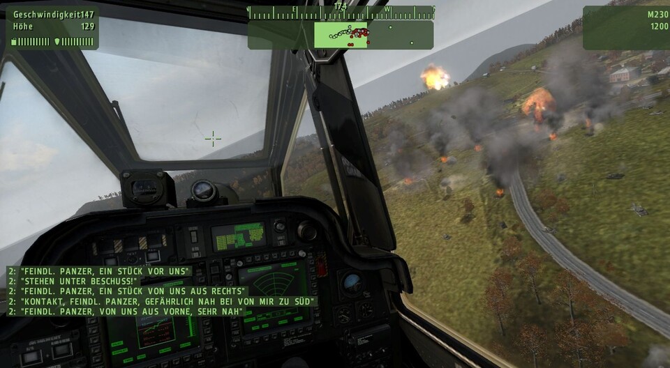 Das Schlachtfeld aus der Cockpit-Ansicht im neuen Apache-Hubschrauber.