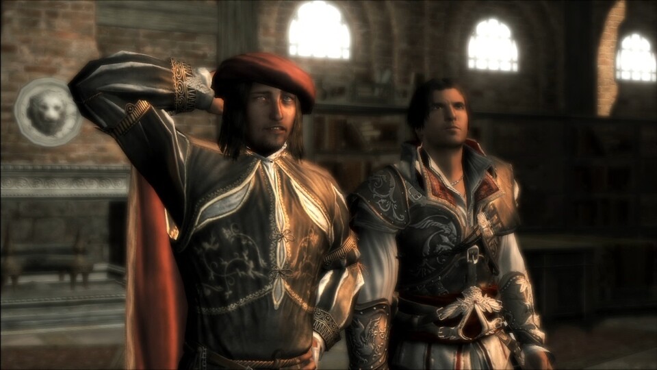 Ezio (rechts) freundet sich mit Leonardo da Vinci an.