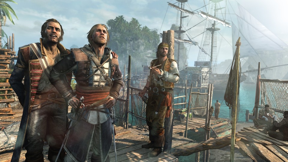 Berühmte Piraten unter sich: Edward schmiedet gemeinsam mit Benjamin Hornigold (links) und »Calico« Jack Rackham Pläne für den nächsten Beutezug.