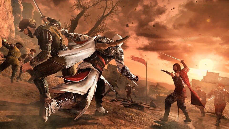 Im Kampf gegen Cesare Borgia (rechts) verschlägt es Ezio wohl auf die iberische Halbinsel.