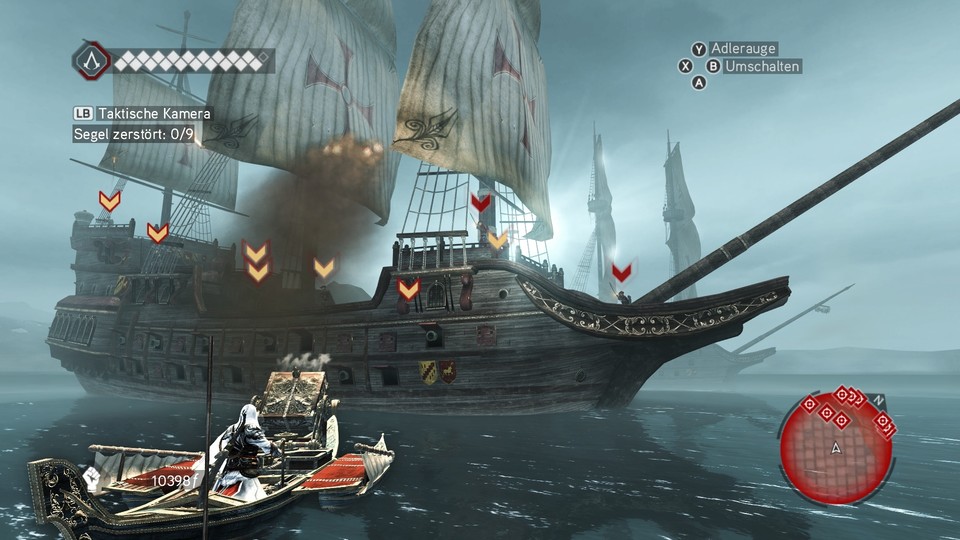 In einer Nebenmission steuert Ezio ein von Leonardo Da Vinci entworfenes Kanonenboot.