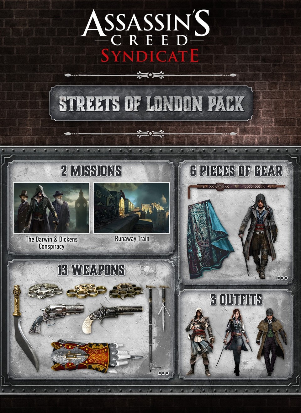 Ubisoft stellt die Inhalte des Streets of London Pack in dieser Übersicht dar.