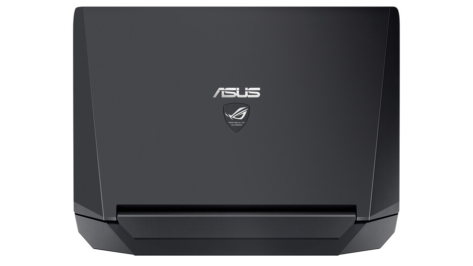 Die Rückseite des Asus G750JW ziert ein Asus Schriftzug inklusive ROG-Logo, das während des Betriebs auch leuchtet.