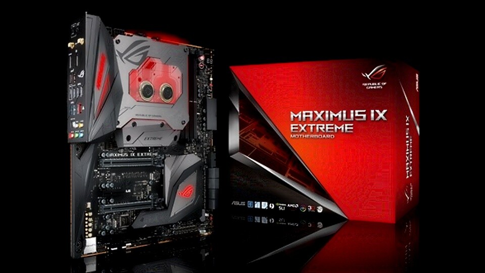 Das Asus Maximus IX Extreme hat einen integrierten Kühlblock für Wasserkühlungen.