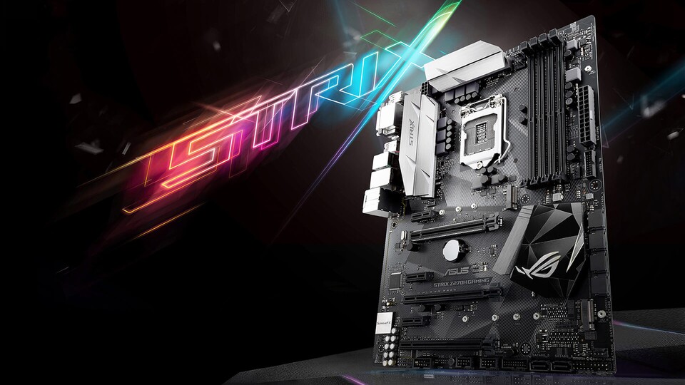 Als Mainboard kommen ab dem ONE GameStar-PC Ultra jetzt High-End-Platinen aus ASUS STRIX-Serie zum Einsatz. Edle Optik, besonders viele Anschlüsse, umfassende Übertaktungseinstellungen und hochwertiger Soundchip sowie ein Netzwerk-Chip von Intel.