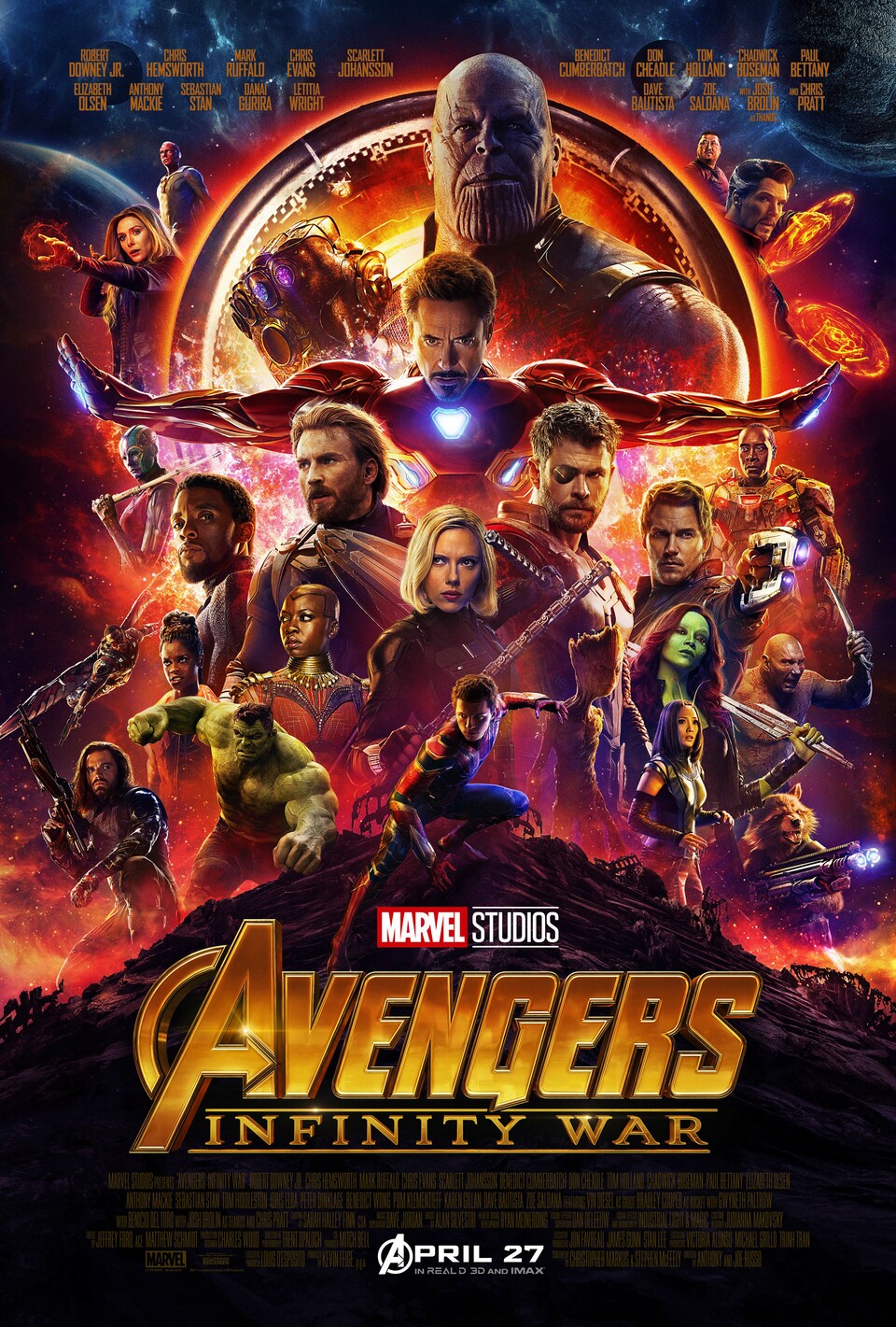 Filmposter zu Marvel's Avengers 3: Infinity War. Deutscher Kinostart am 26. April.