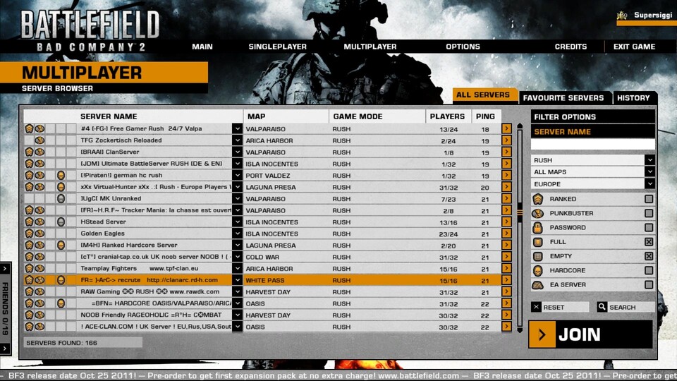 Der Serverbrowser von Bad Company 2 hatte anfangs so einige Bugs - wie die anderer Battlefield-Spiele auch.