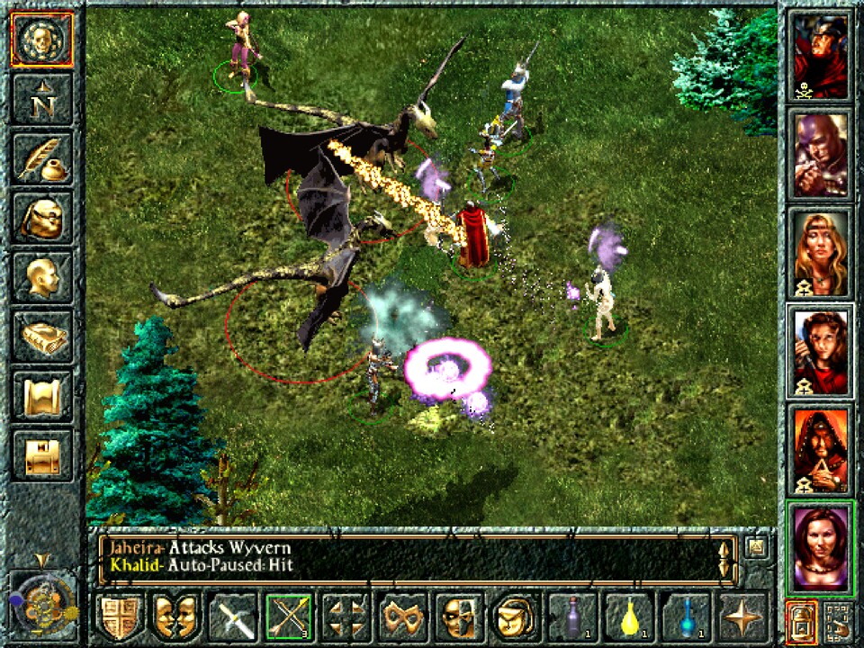 Landschaftliche Schönheit in 640x480 Pixeln: Dieser Kampf-Screenshot aus dem damaligen GameStar-Test zeigt Baldur’s Gate, wie es die Spieler ab Ende 1998 erlebten.