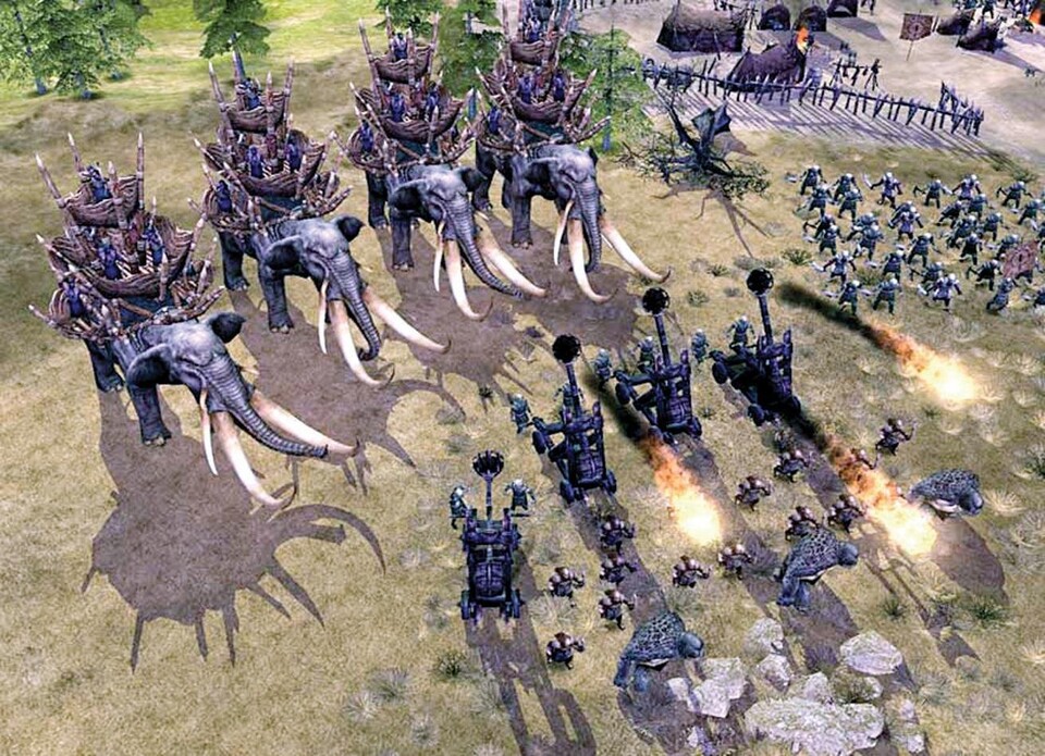 Eine typische Mordor-Armee besteht aus Olifanten, Ork-Katapulten und Trollen, die mit F