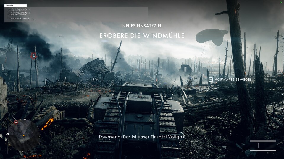 Die Konsole von Battlefield 1 öffnet sich nach einem Druck auf die Tilde-Taste links oben.