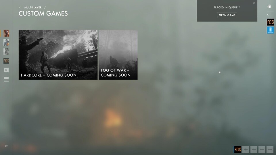 Battlefield 1 bekommt mindestens zwei Custom-Game-Modi zum Release: Einen Hardcore- und einen Fog-of-War-Modus. 