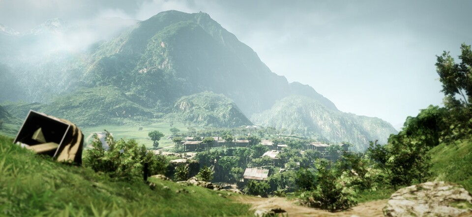 Der Panorama-Screenshot aus der Einzelspieler- Mission »Heart of Darkness«, die in Bolivien angesiedelt ist, demonstriert die große Sichtweite innerhalb der Levels.