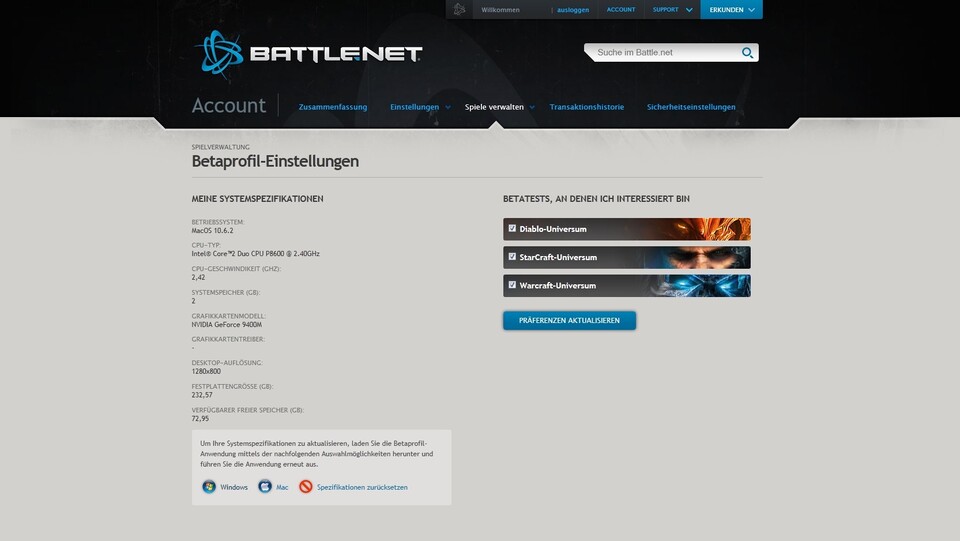 In den Beta-Einstellungen des Battlenet-Accounts kann man sich für den Betatest anmelden.