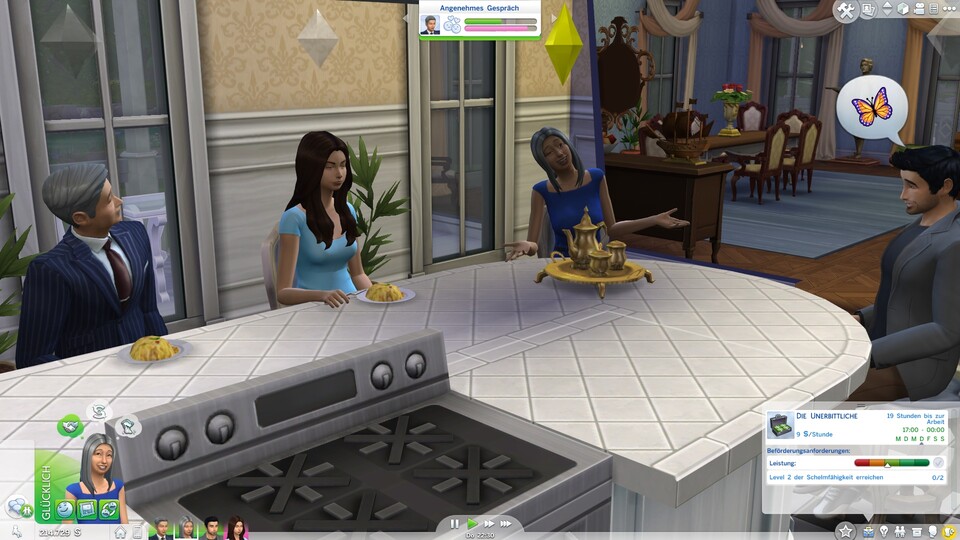 Bis die Sims so brav am Esstisch sitzen, vergehen einige Momente. Vorher tauschen sie nämlich gerne mal wild die Plätze.
