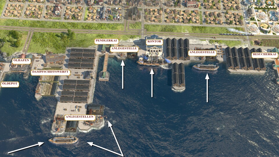 Das wichtigste beim Hafen-Layout sind problemlos befahrbare Anlegestellen.