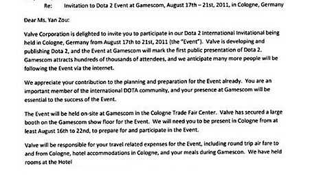 Yan Zou hat eine persönliche Einladung von Gabe Newell erhalten, um Dota 2 auf der gamescom 2011 zu präsentieren.