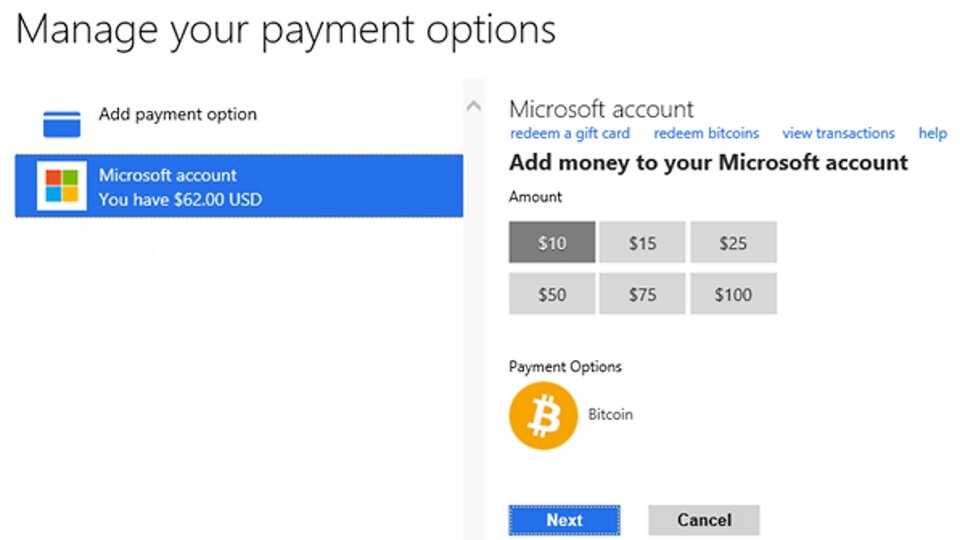 Bitcoin wird nun auch Microsoft ernstgenoimmen.(Bildquelle: Microsoft)