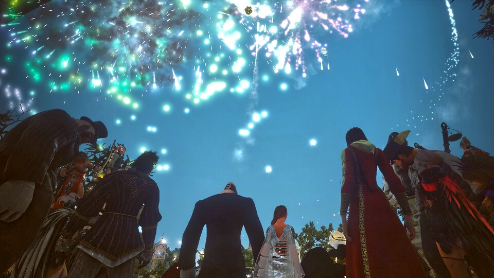 Die frisch Vermählten feiern mit einem opulenten Feuerwerk.